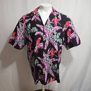 Vintage Paradise Found Hawaiian Shirt Mens Size XL Parrots Camp Collar Cotton